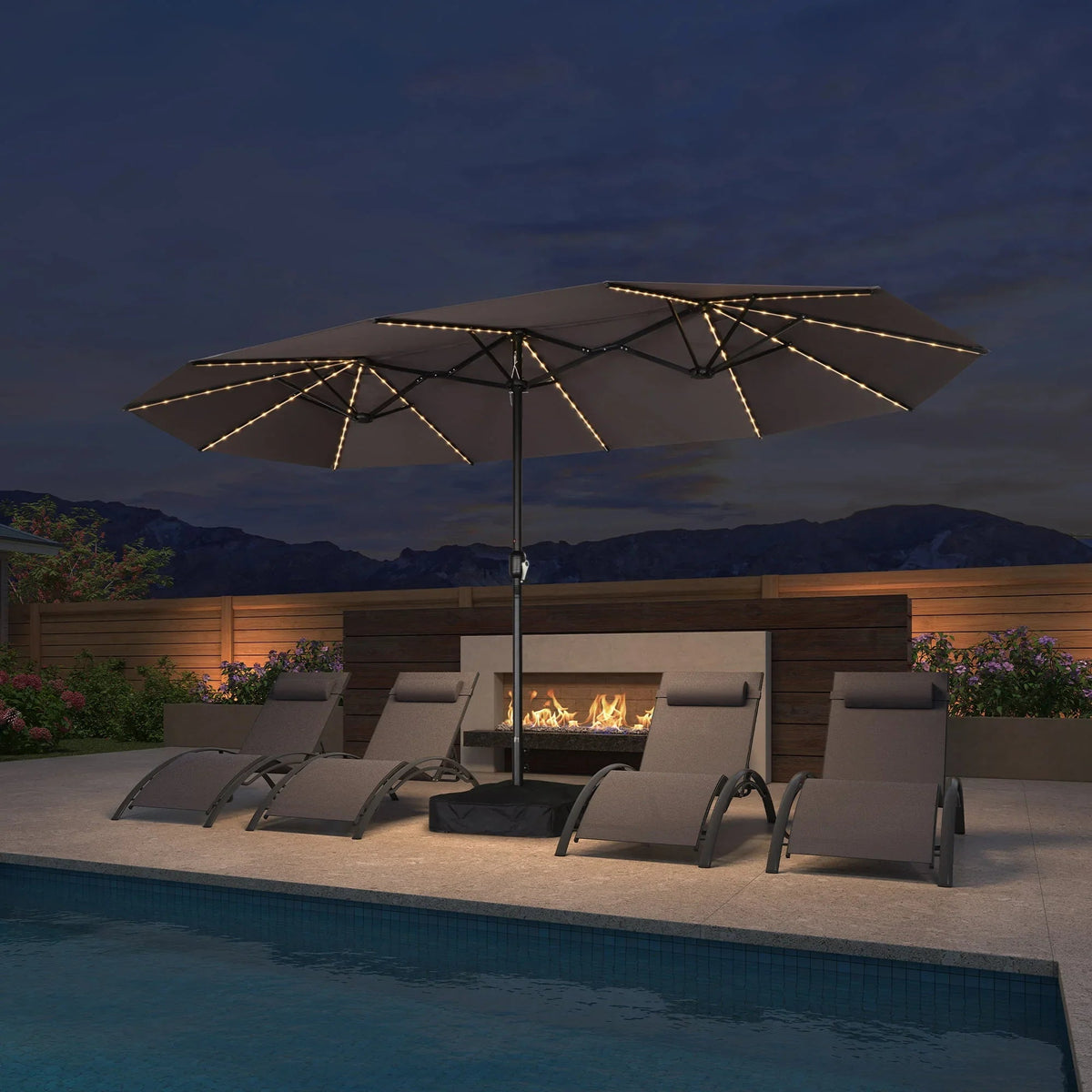 PURPLE LEAF Double Sided Patio Umbrella with Light Large Market Umbrellas with Base