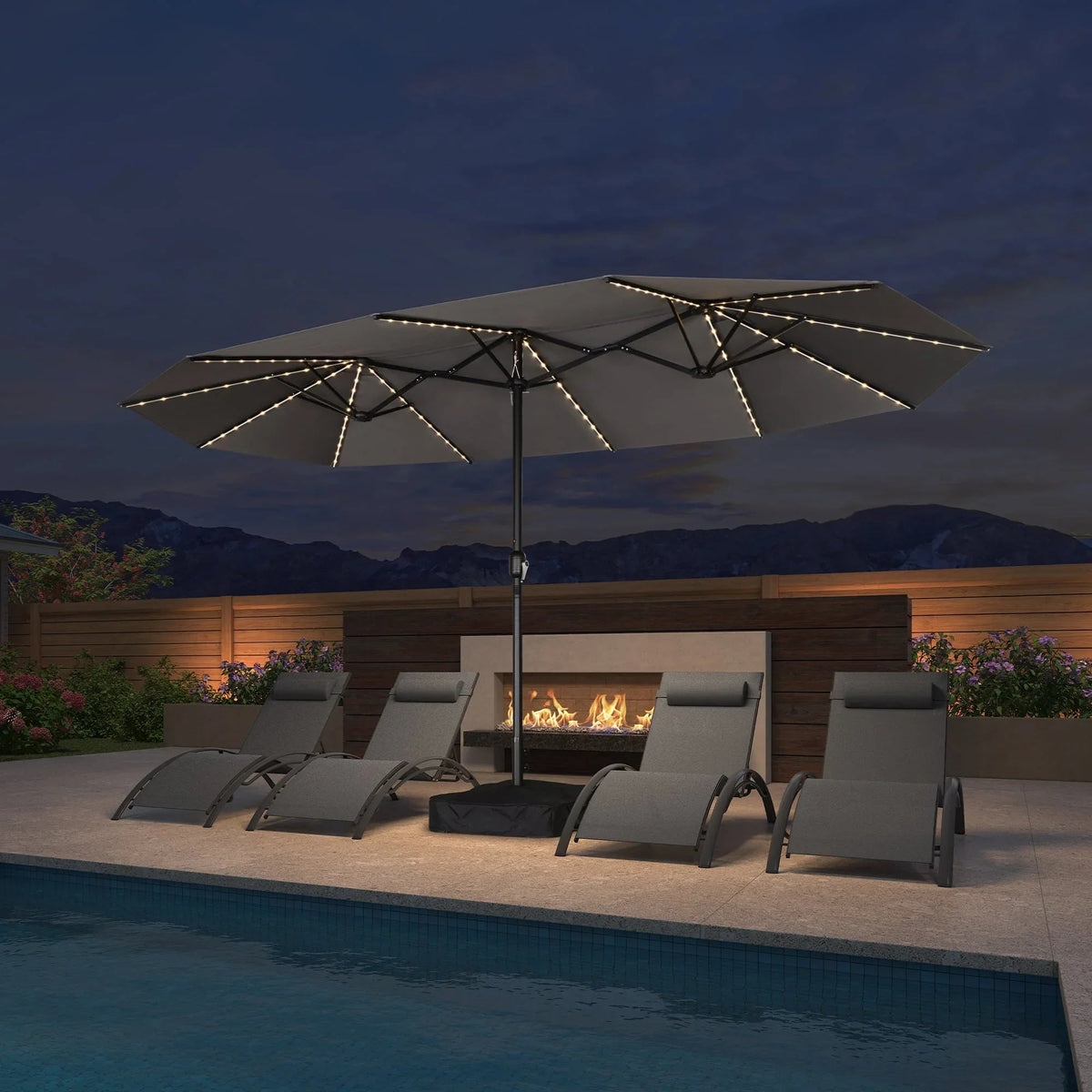 PURPLE LEAF Double Sided Patio Umbrella with Light Large Market Umbrellas with Base