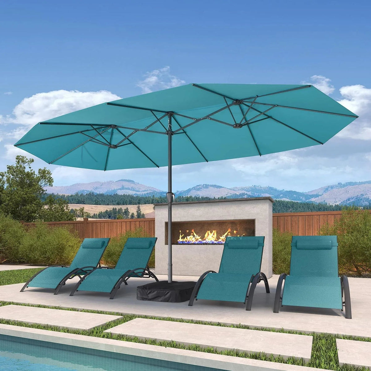 PURPLE LEAF Double-Sided Market Umbrella Large Rectangular Patio Umbrellas with Base