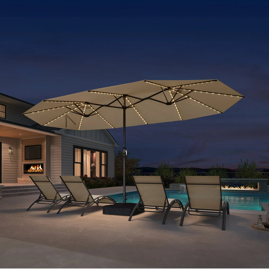 PURPLE LEAF Double Sided Patio Umbrella with Light Large Market Umbrellas with Base