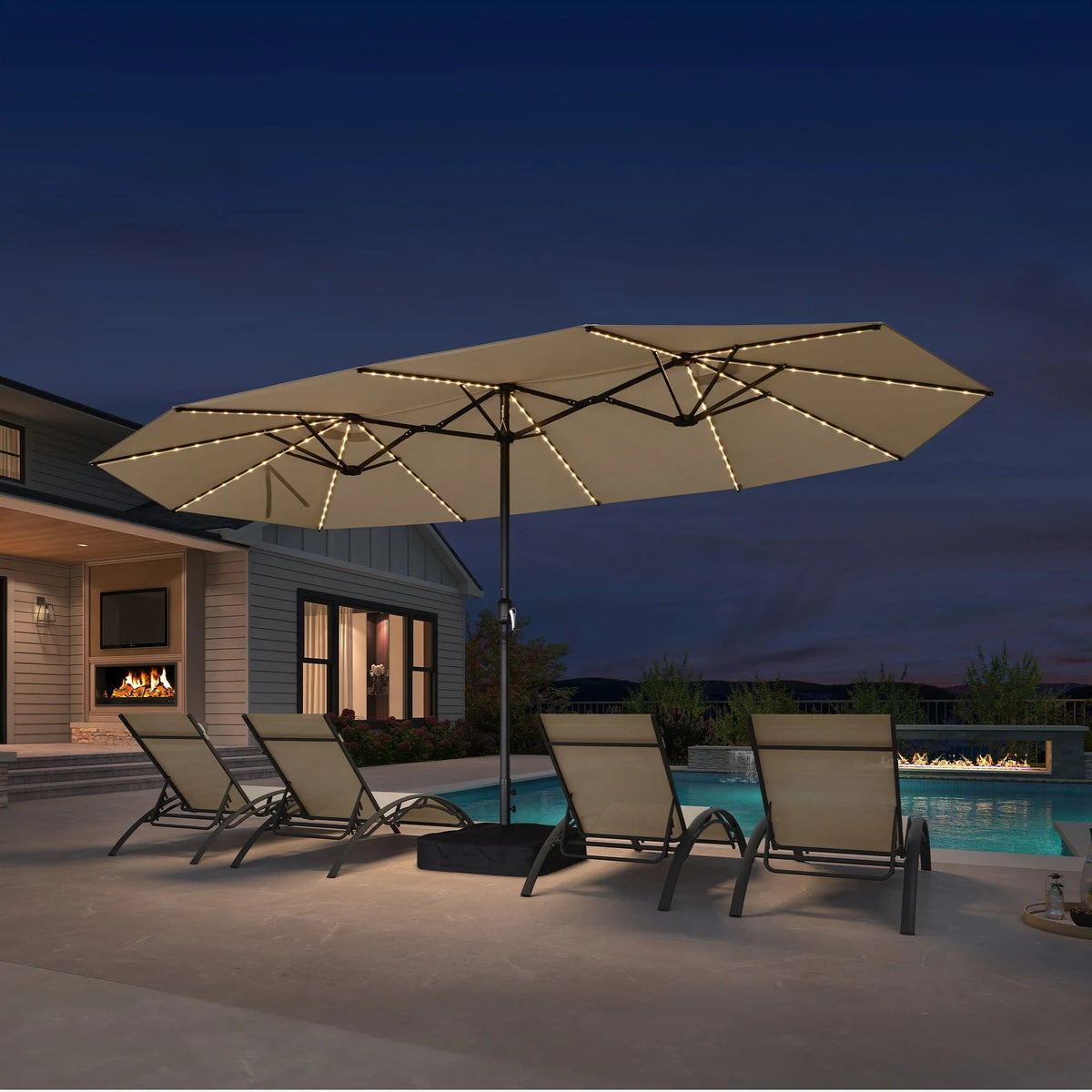PURPLE LEAF Double Sided Patio Umbrella with Light Large Market Umbrellas with Base