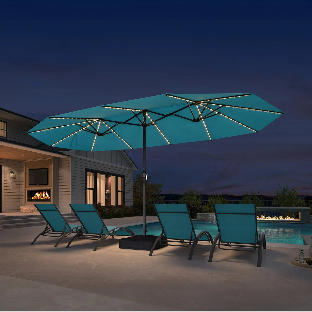 PURPLE LEAF Double Sided Patio Umbrella with Light Large Market Umbrellas with Base