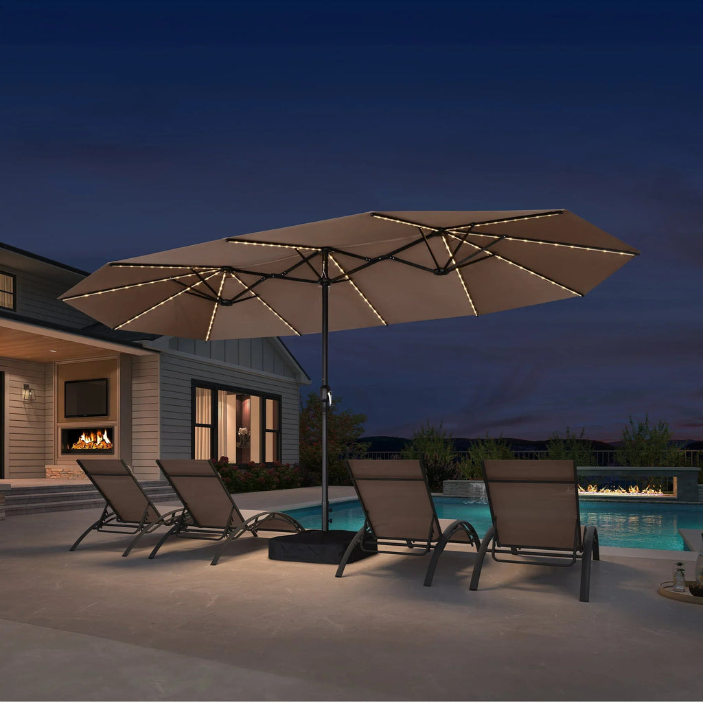 PURPLE LEAF Double Sided Patio Umbrella with Light Large Market Umbrellas with Base