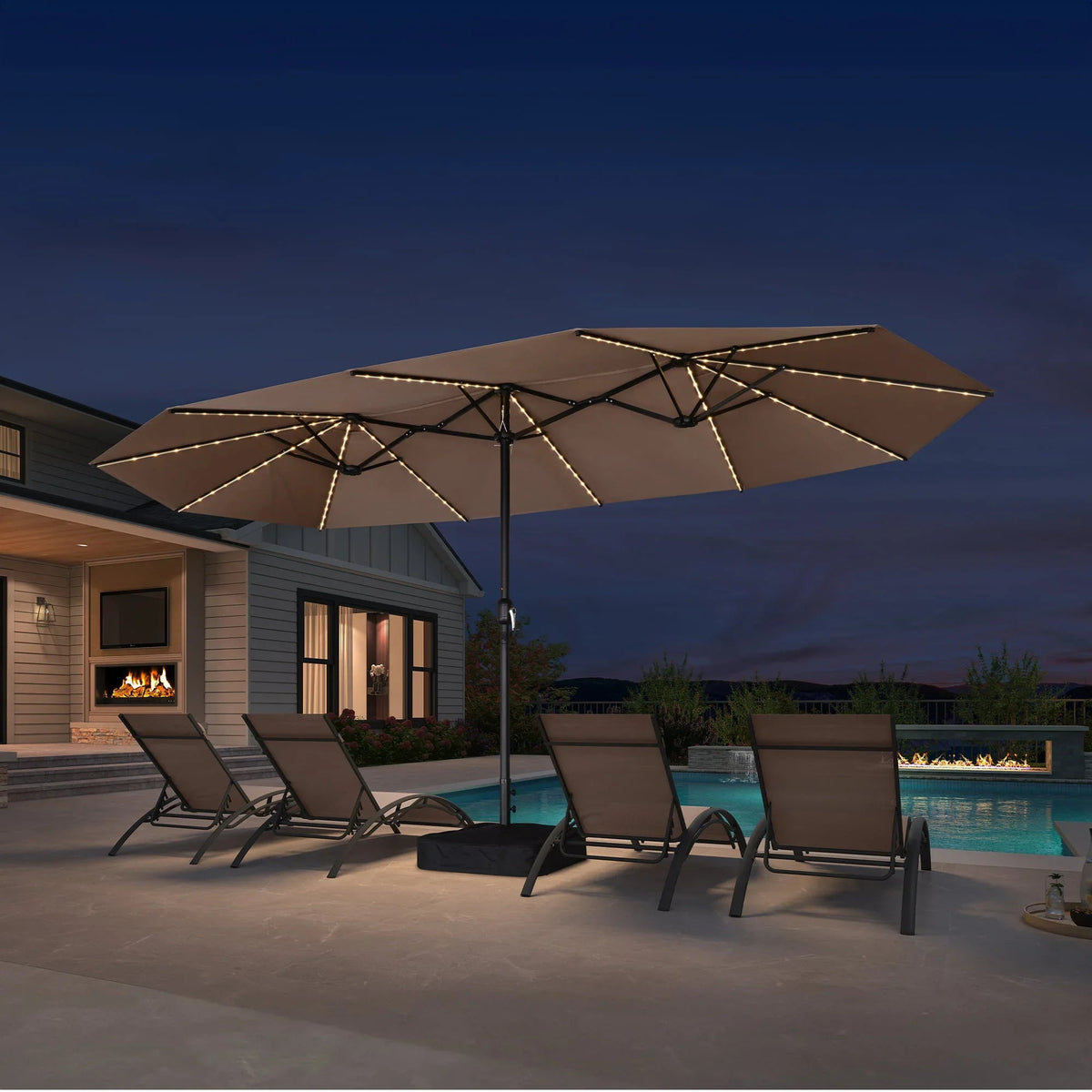 PURPLE LEAF Double Sided Patio Umbrella with Light Large Market Umbrellas with Base