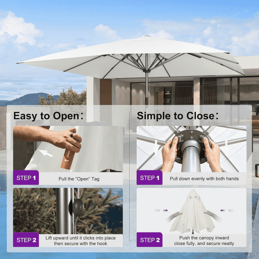 PURPLE LEAF Semi-Auto Extra Large Patio Umbrella Premium Commercial Market Umbrella for Garden, Café and Hotel