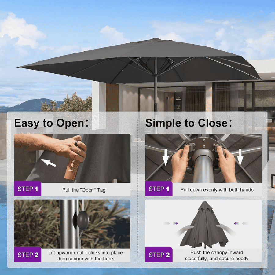 PURPLE LEAF Semi-Auto Extra Large Patio Umbrella Premium Commercial Market Umbrella for Garden, Café and Hotel