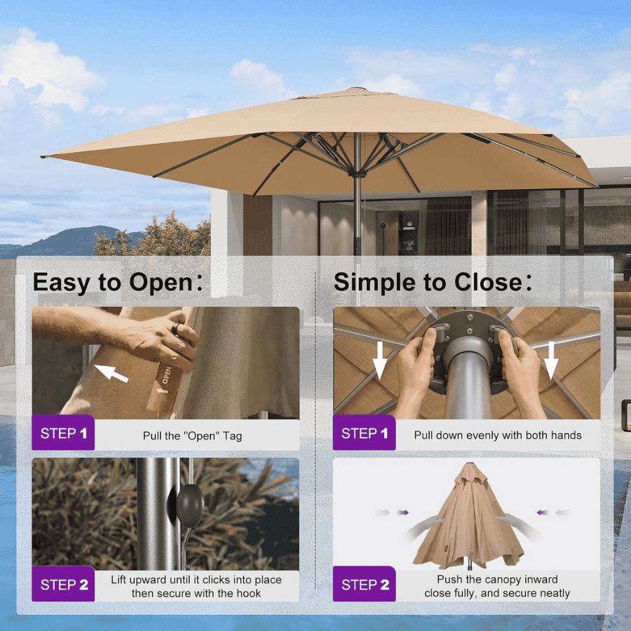 PURPLE LEAF Semi-Auto Extra Large Patio Umbrella Premium Commercial Market Umbrella for Garden, Café and Hotel