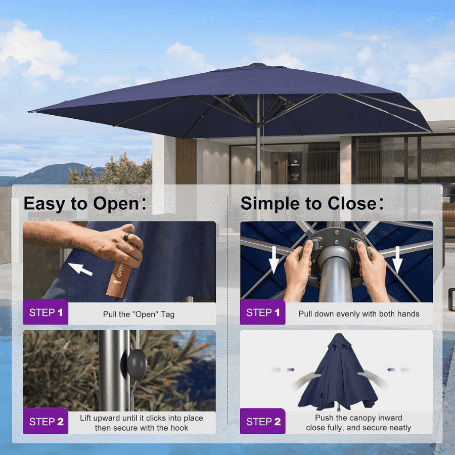 PURPLE LEAF Semi-Auto Extra Large Patio Umbrella Premium Commercial Market Umbrella for Garden, Café and Hotel