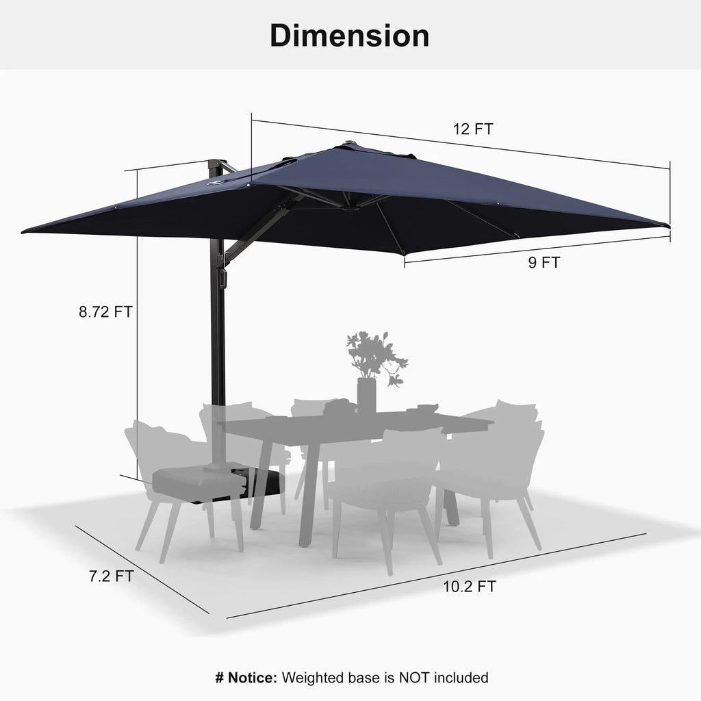 PURPLE LEAF Outdoor Sun Heavy Duty Large Cantilever Umbrella with Base