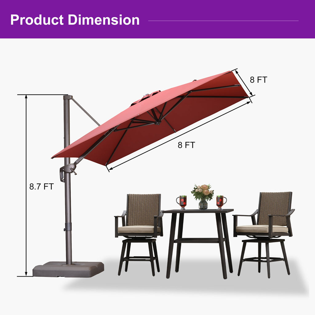 PURPLE LEAF Patio Cantilever Umbrella with Aluminum Offset Hanging for Pool Garden Deck