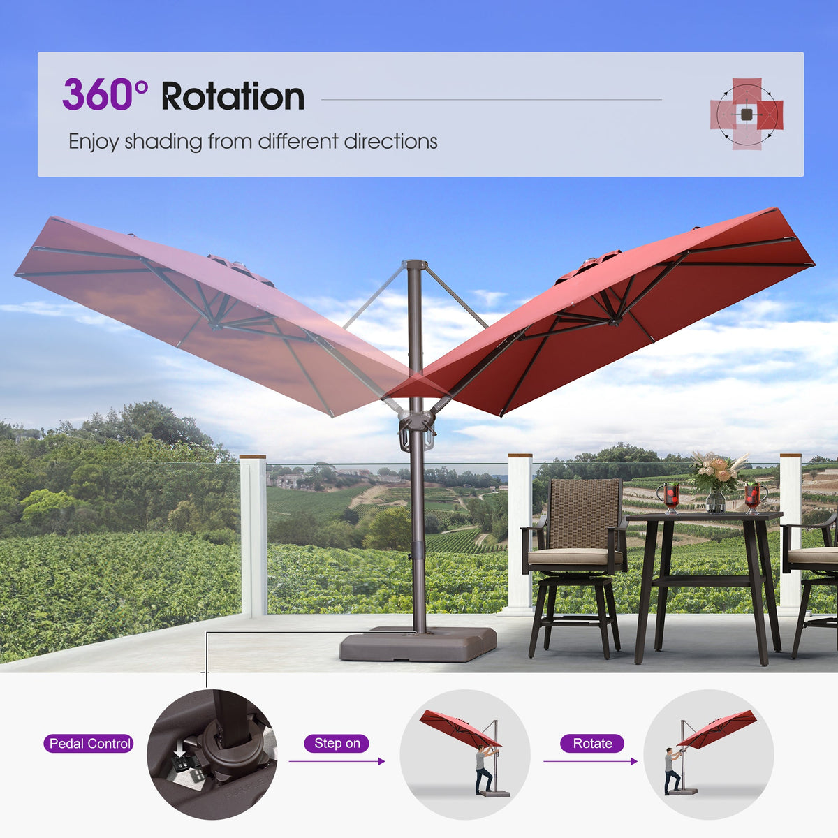 PURPLE LEAF Patio Cantilever Umbrella with Aluminum Offset Hanging for Pool Garden Deck
