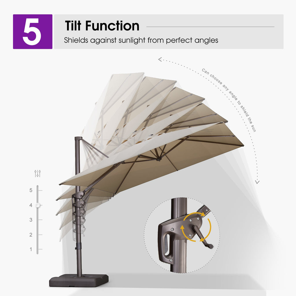 PURPLE LEAF Patio Cantilever Umbrella with Aluminum Offset Hanging for Pool Garden Deck