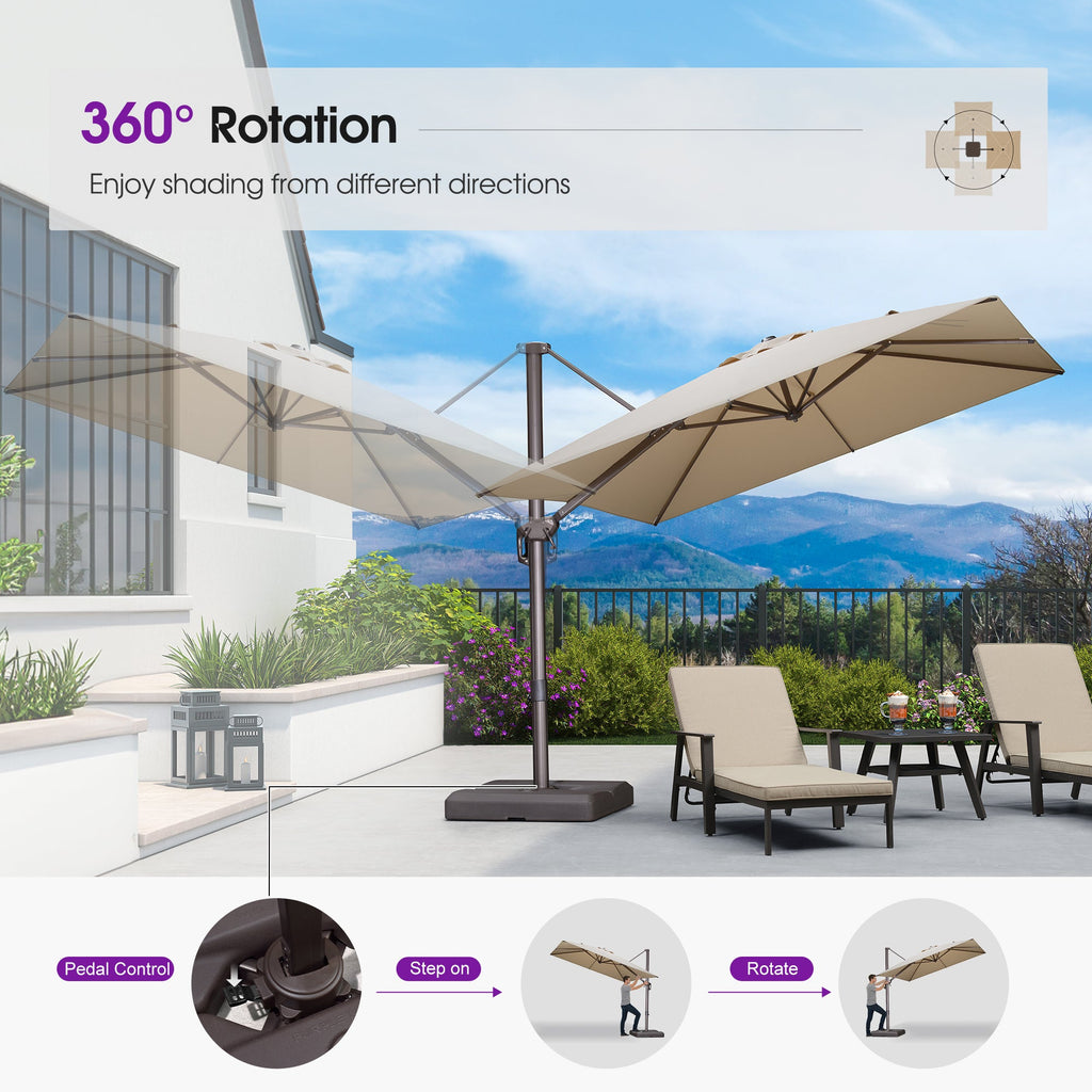 PURPLE LEAF Patio Cantilever Umbrella with Aluminum Offset Hanging for Pool Garden Deck