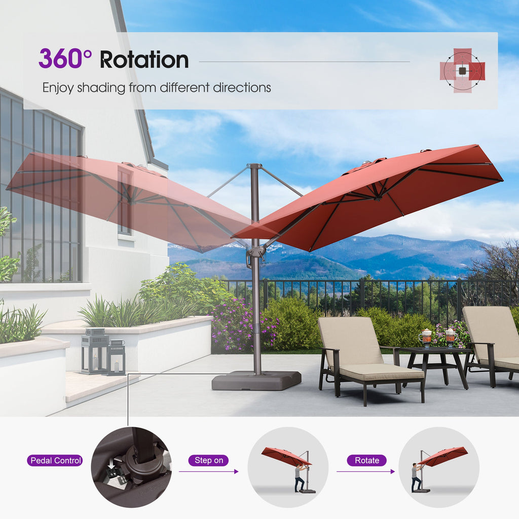 PURPLE LEAF Patio Cantilever Umbrella with Aluminum Offset Hanging for Pool Garden Deck