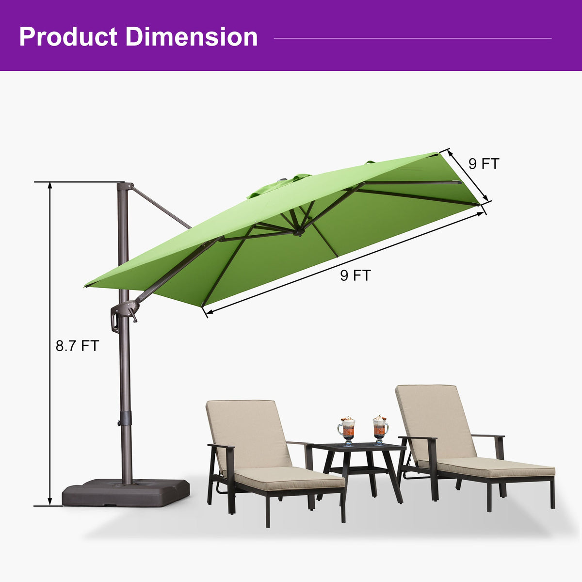 PURPLE LEAF Patio Cantilever Umbrella with Aluminum Offset Hanging for Pool Garden Deck