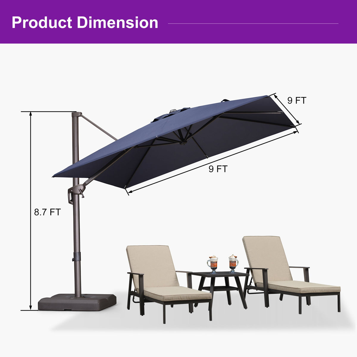 PURPLE LEAF Patio Cantilever Umbrella with Aluminum Offset Hanging for Pool Garden Deck