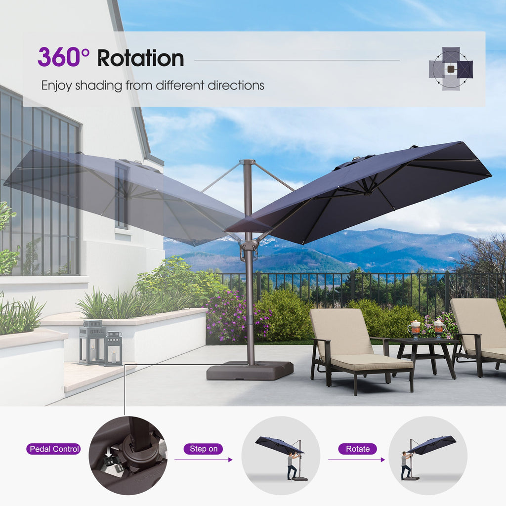 PURPLE LEAF Patio Cantilever Umbrella with Aluminum Offset Hanging for Pool Garden Deck
