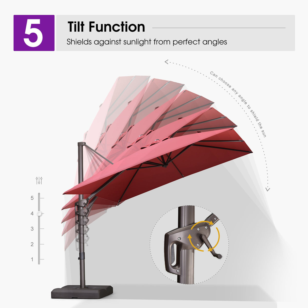 PURPLE LEAF Patio Cantilever Umbrella with Aluminum Offset Hanging for Pool Garden Deck