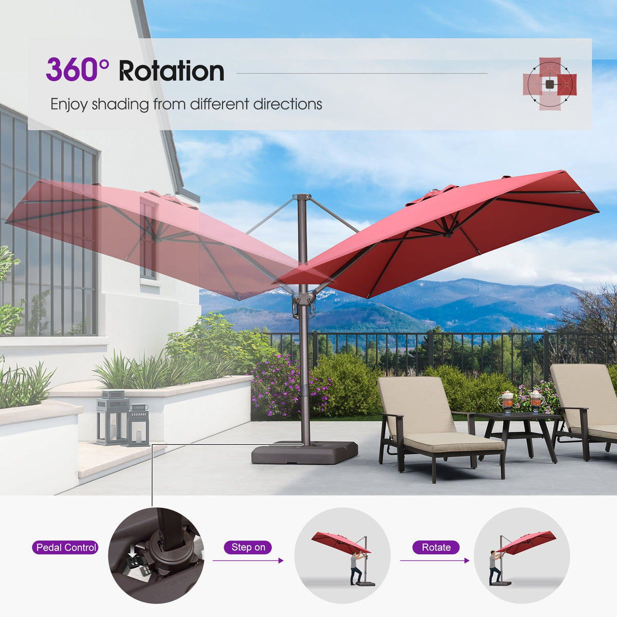 PURPLE LEAF Patio Cantilever Umbrella with Aluminum Offset Hanging for Pool Garden Deck