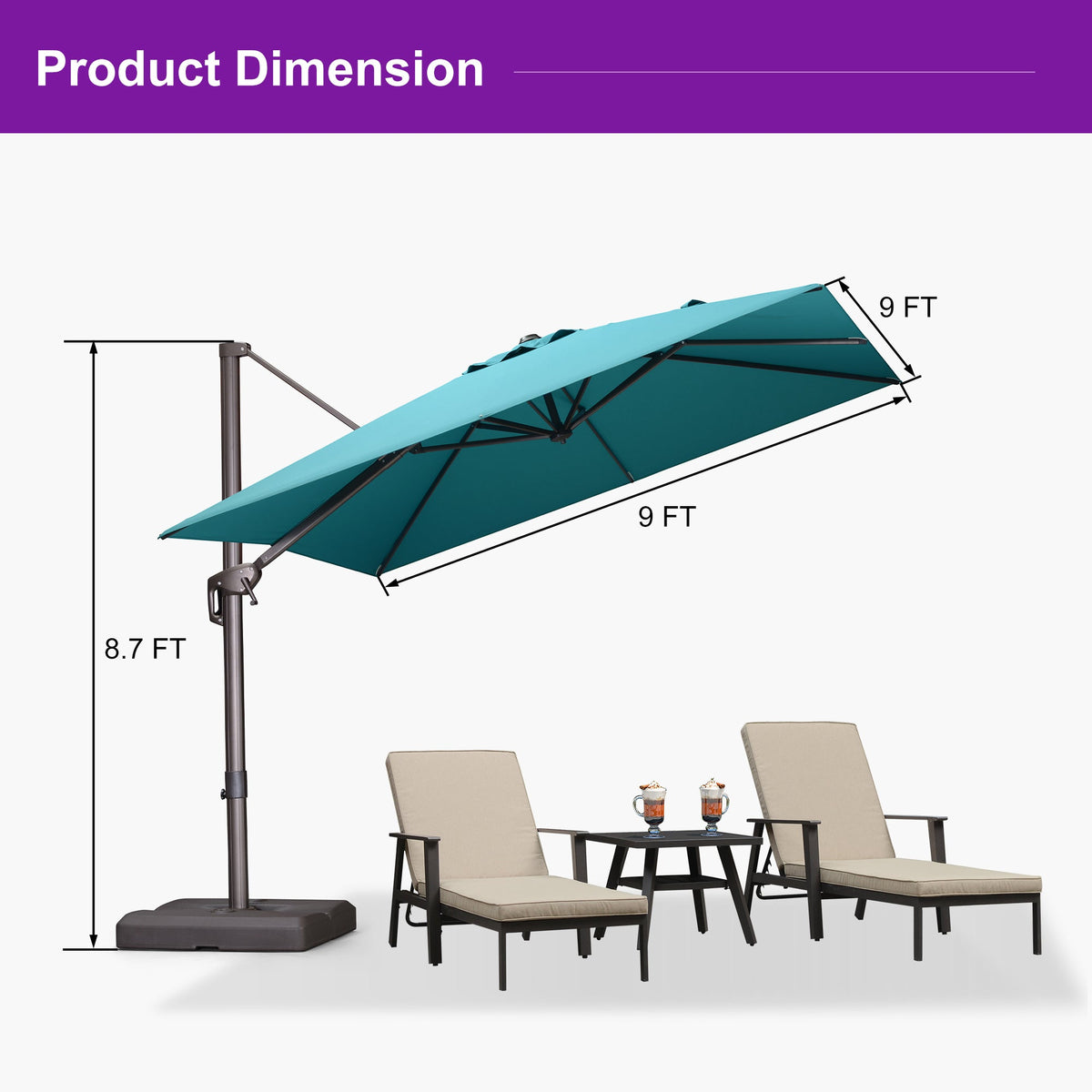 PURPLE LEAF Patio Cantilever Umbrella with Aluminum Offset Hanging for Pool Garden Deck