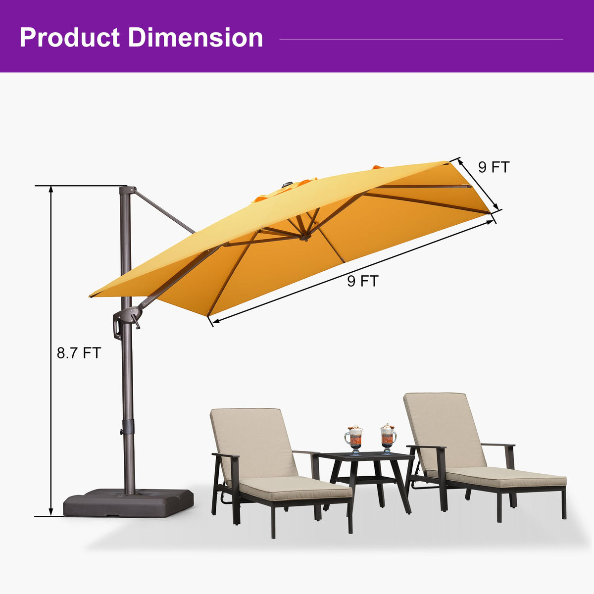 PURPLE LEAF Patio Cantilever Umbrella with Aluminum Offset Hanging for Pool Garden Deck