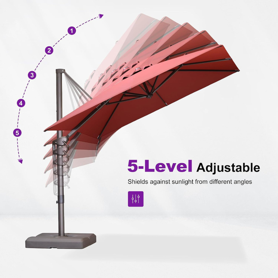 PURPLE LEAF Patio Cantilever Umbrella with Aluminum Offset Hanging for Pool Garden Deck