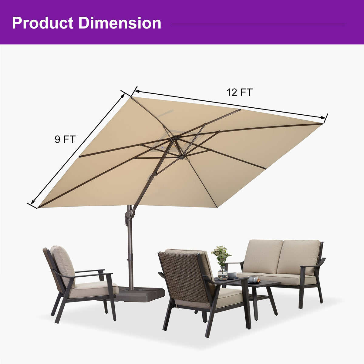 PURPLE LEAF Patio Cantilever Umbrella with Aluminum Offset Hanging for Pool Garden Deck