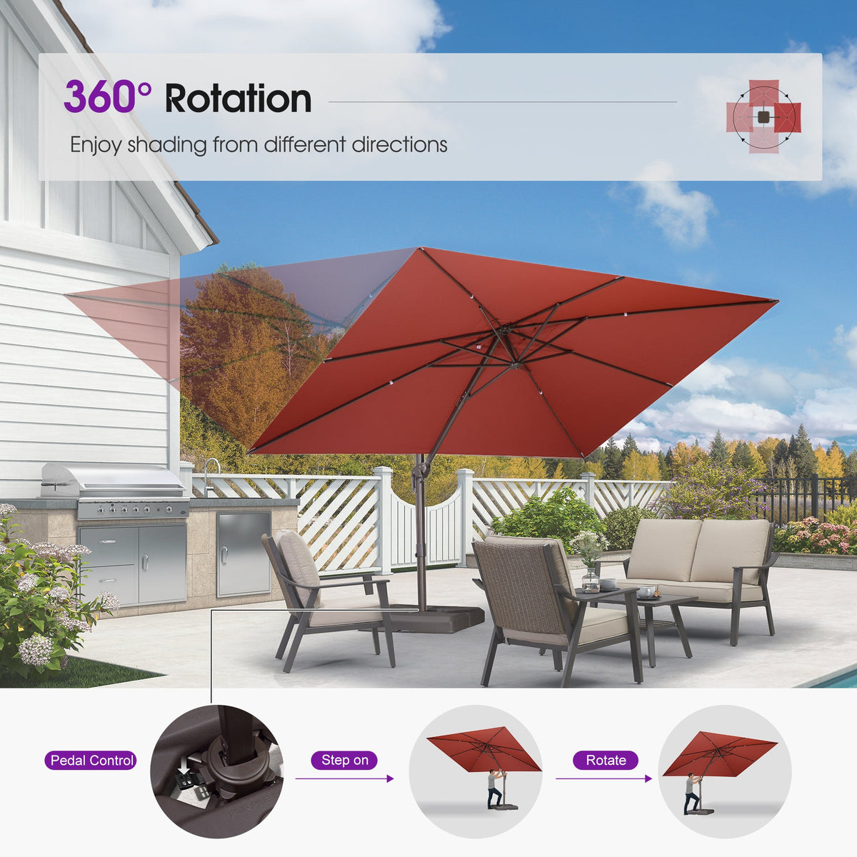 PURPLE LEAF Patio Cantilever Umbrella with Aluminum Offset Hanging for Pool Garden Deck