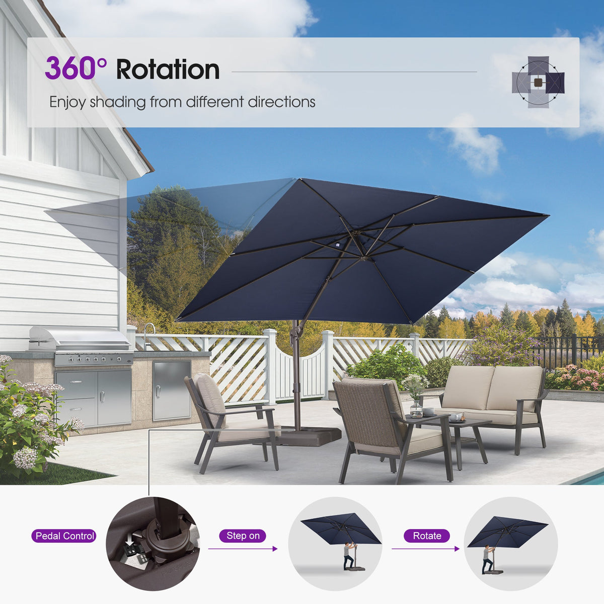 PURPLE LEAF Patio Cantilever Umbrella with Aluminum Offset Hanging for Pool Garden Deck