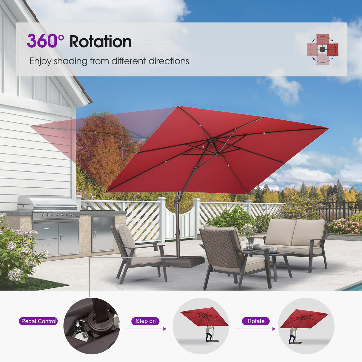 PURPLE LEAF Patio Cantilever Umbrella with Aluminum Offset Hanging for Pool Garden Deck
