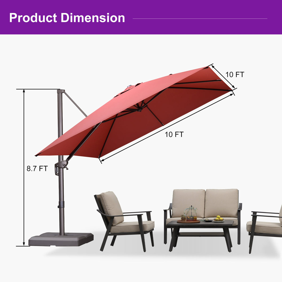 PURPLE LEAF Patio Cantilever Umbrella with Aluminum Offset Hanging for Pool Garden Deck