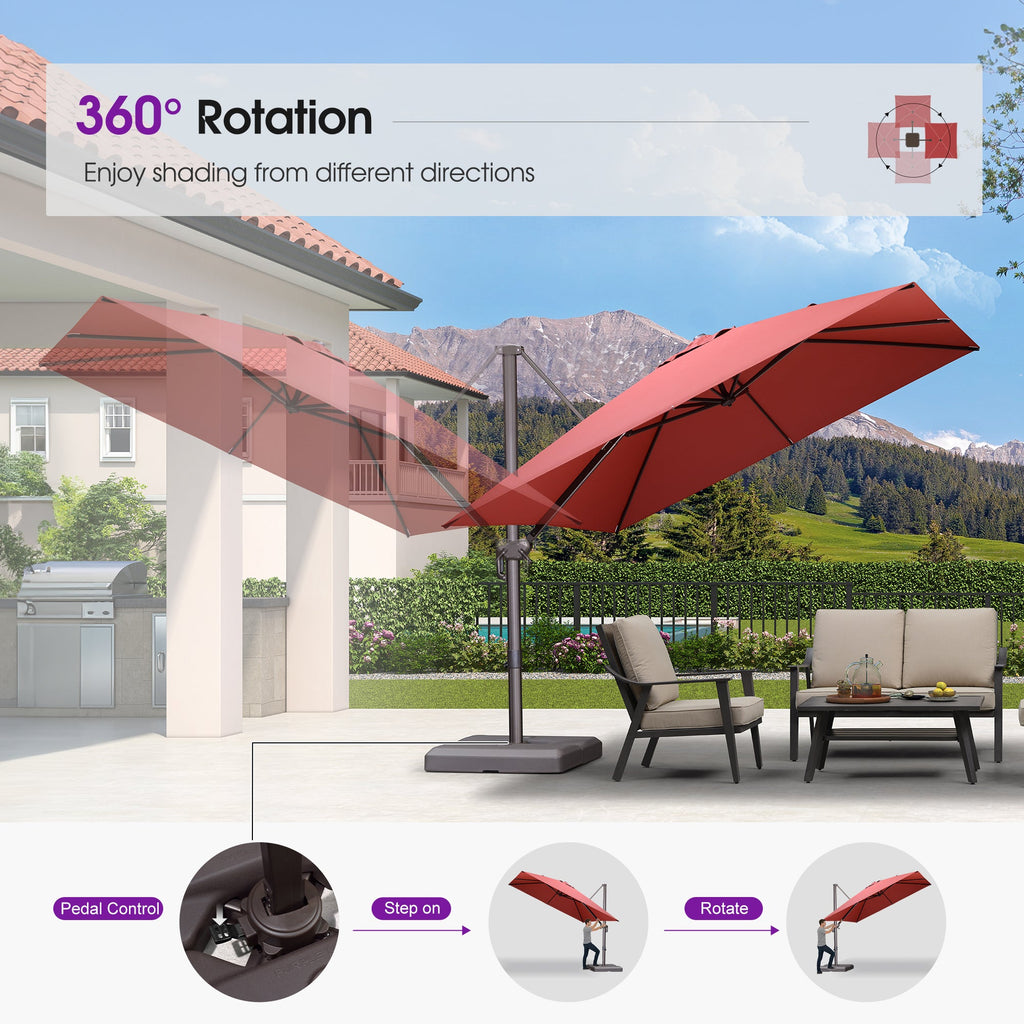 PURPLE LEAF Patio Cantilever Umbrella with Aluminum Offset Hanging for Pool Garden Deck