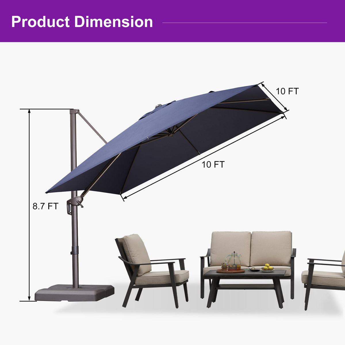 PURPLE LEAF Patio Cantilever Umbrella with Aluminum Offset Hanging for Pool Garden Deck