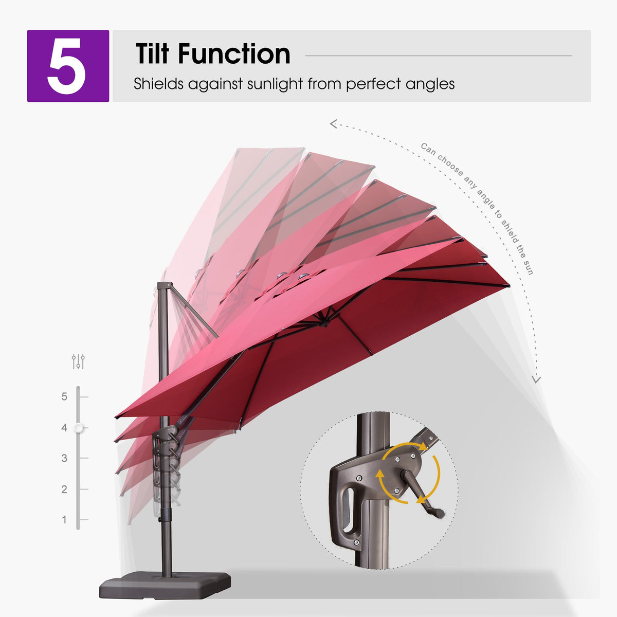 PURPLE LEAF Patio Cantilever Umbrella with Aluminum Offset Hanging for Pool Garden Deck