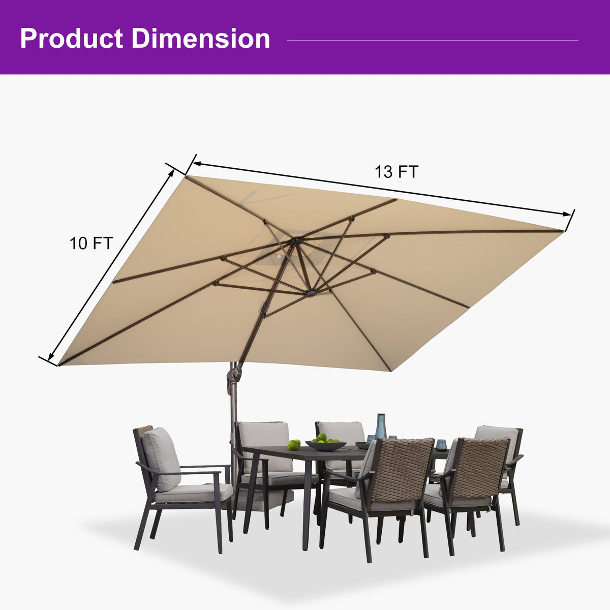 PURPLE LEAF Patio Cantilever Umbrella with Aluminum Offset Hanging for Pool Garden Deck