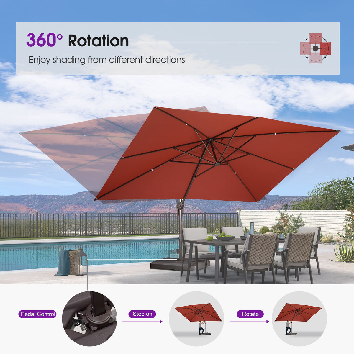 PURPLE LEAF Patio Cantilever Umbrella with Aluminum Offset Hanging for Pool Garden Deck