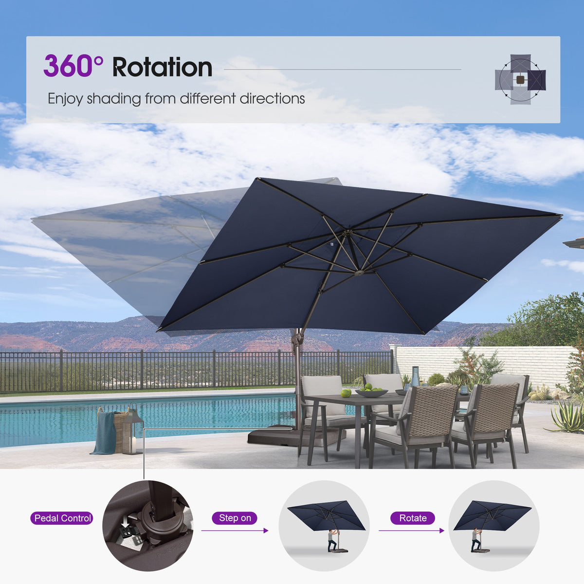 PURPLE LEAF Patio Cantilever Umbrella with Aluminum Offset Hanging for Pool Garden Deck