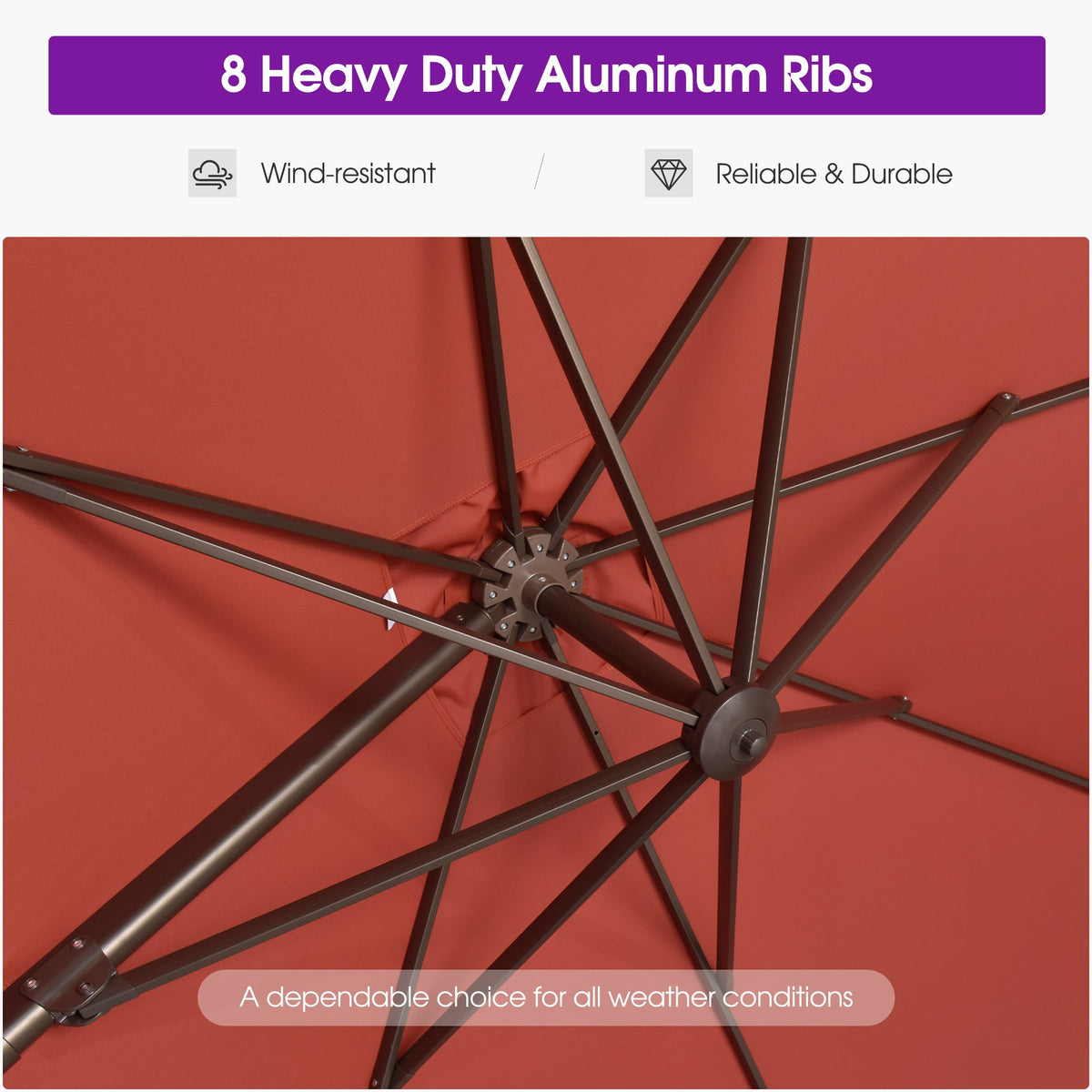 PURPLE LEAF Patio Cantilever Umbrella with Aluminum Offset Hanging for Pool Garden Deck