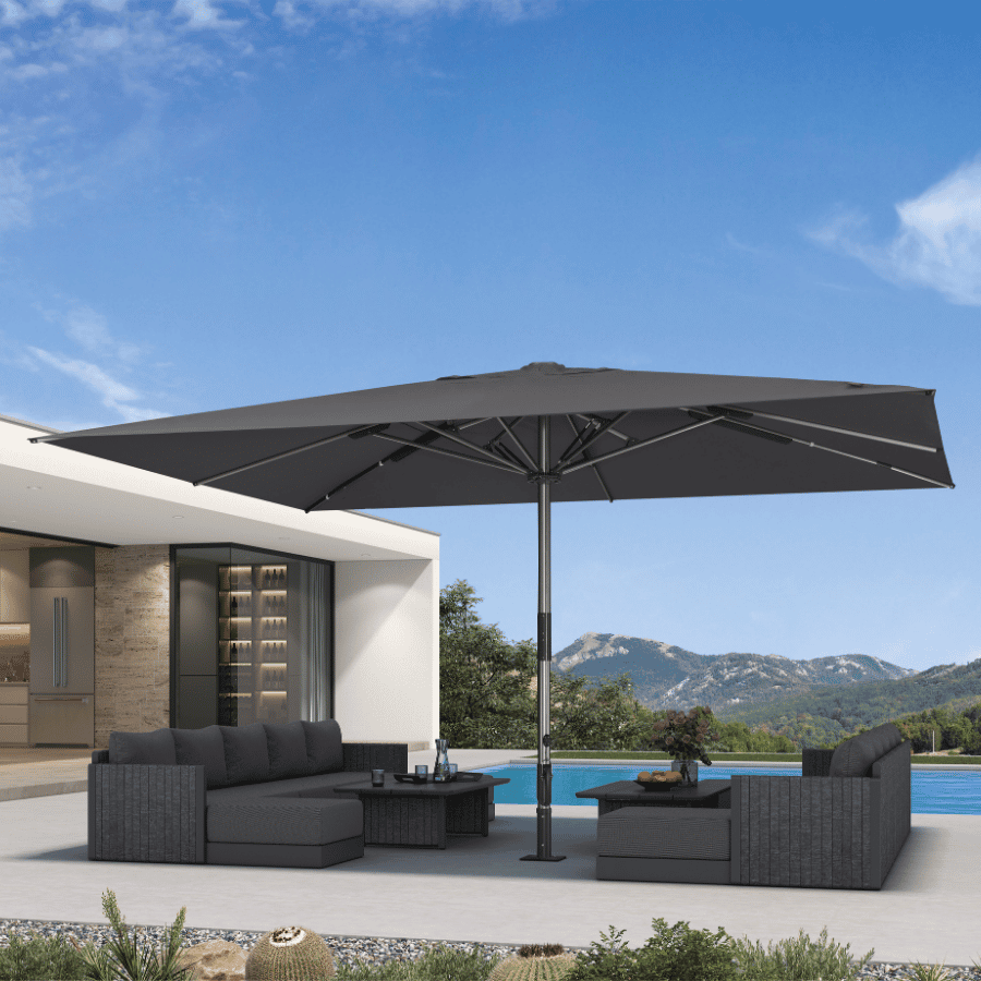 PURPLE LEAF Semi-Auto Extra Large Patio Umbrella Premium Commercial Market Umbrella for Garden, Café and Hotel
