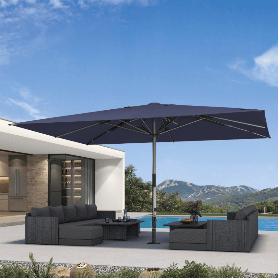 PURPLE LEAF Semi-Auto Extra Large Patio Umbrella Premium Commercial Market Umbrella for Garden, Café and Hotel