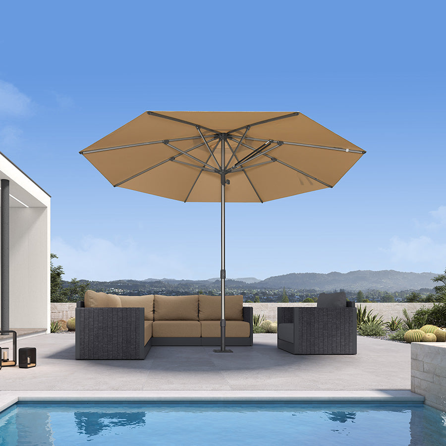 PURPLE LEAF Semi-Auto Extra Large Patio Umbrella Premium Commercial Market Umbrella for Garden, Café and Hotel