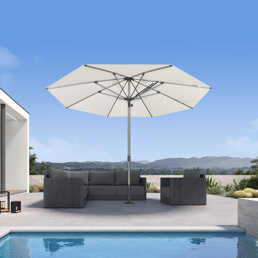 PURPLE LEAF Semi-Auto Extra Large Patio Umbrella Premium Commercial Market Umbrella for Garden, Café and Hotel
