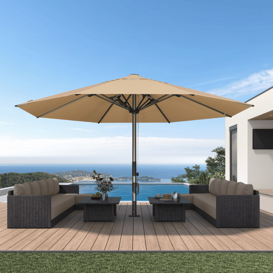 PURPLE LEAF Semi-Auto Extra Large Patio Umbrella Premium Commercial Market Umbrella for Garden, Café and Hotel