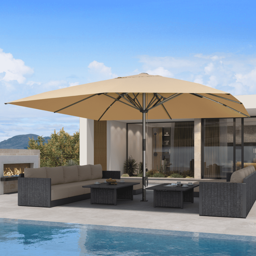 PURPLE LEAF Semi-Auto Extra Large Patio Umbrella Premium Commercial Market Umbrella for Garden, Café and Hotel