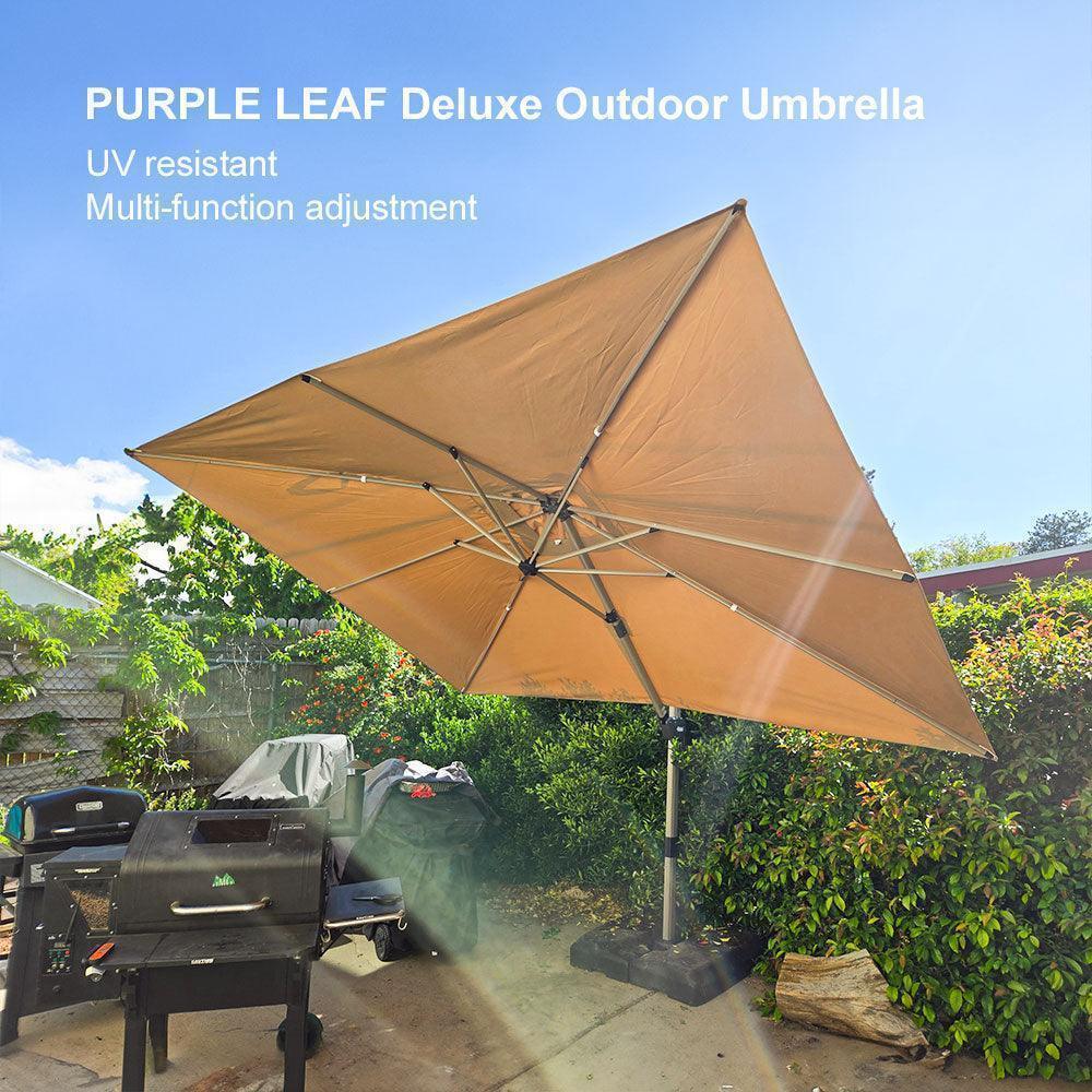 PURPLE LEAF Hailar Deluxe Aluminum Patio Umbrella with Base, Square and Rectangular Umbrella