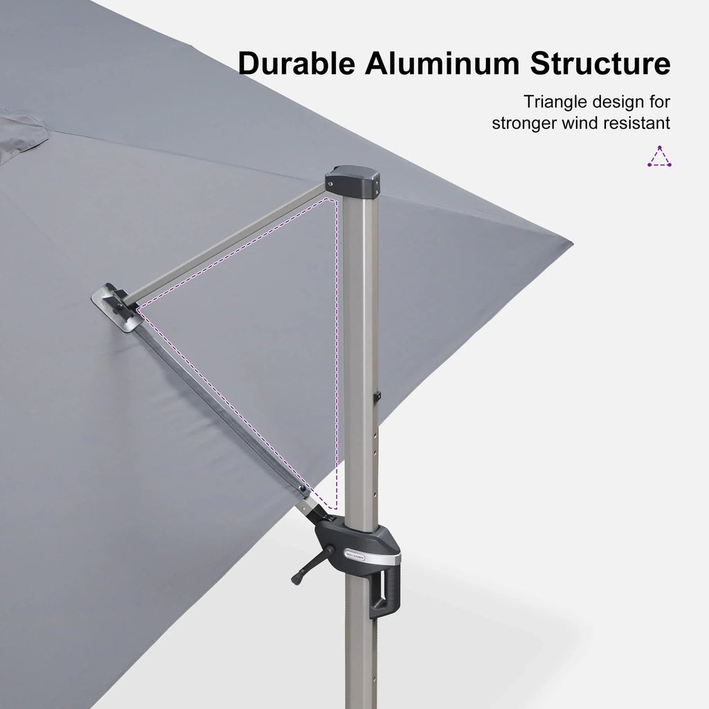 PURPLE LEAF Hailar Deluxe Aluminum Patio Umbrella with Base, Square and Rectangular Umbrella