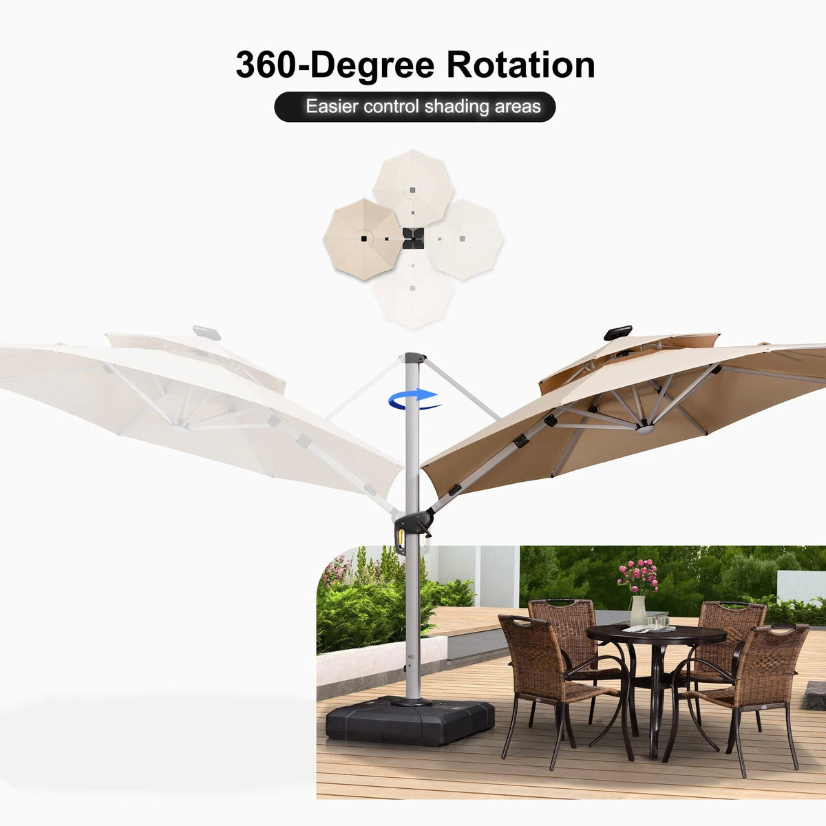 PURPLE LEAF Round Cantilever Umbrella with Base, Outdoor Umbrellas with Lights