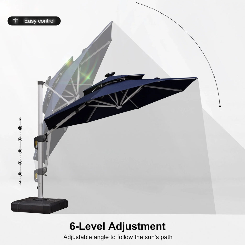 PURPLE LEAF Round Cantilever Umbrella with Base, Outdoor Umbrellas with Lights
