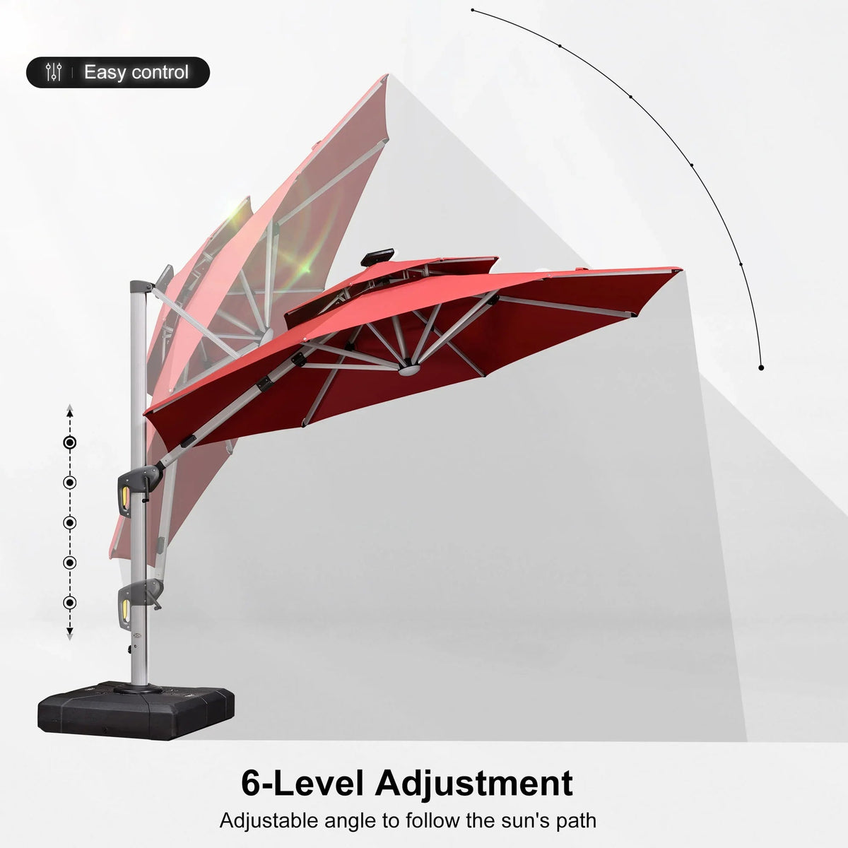 PURPLE LEAF Round Cantilever Umbrella with Base, Outdoor Umbrellas with Lights