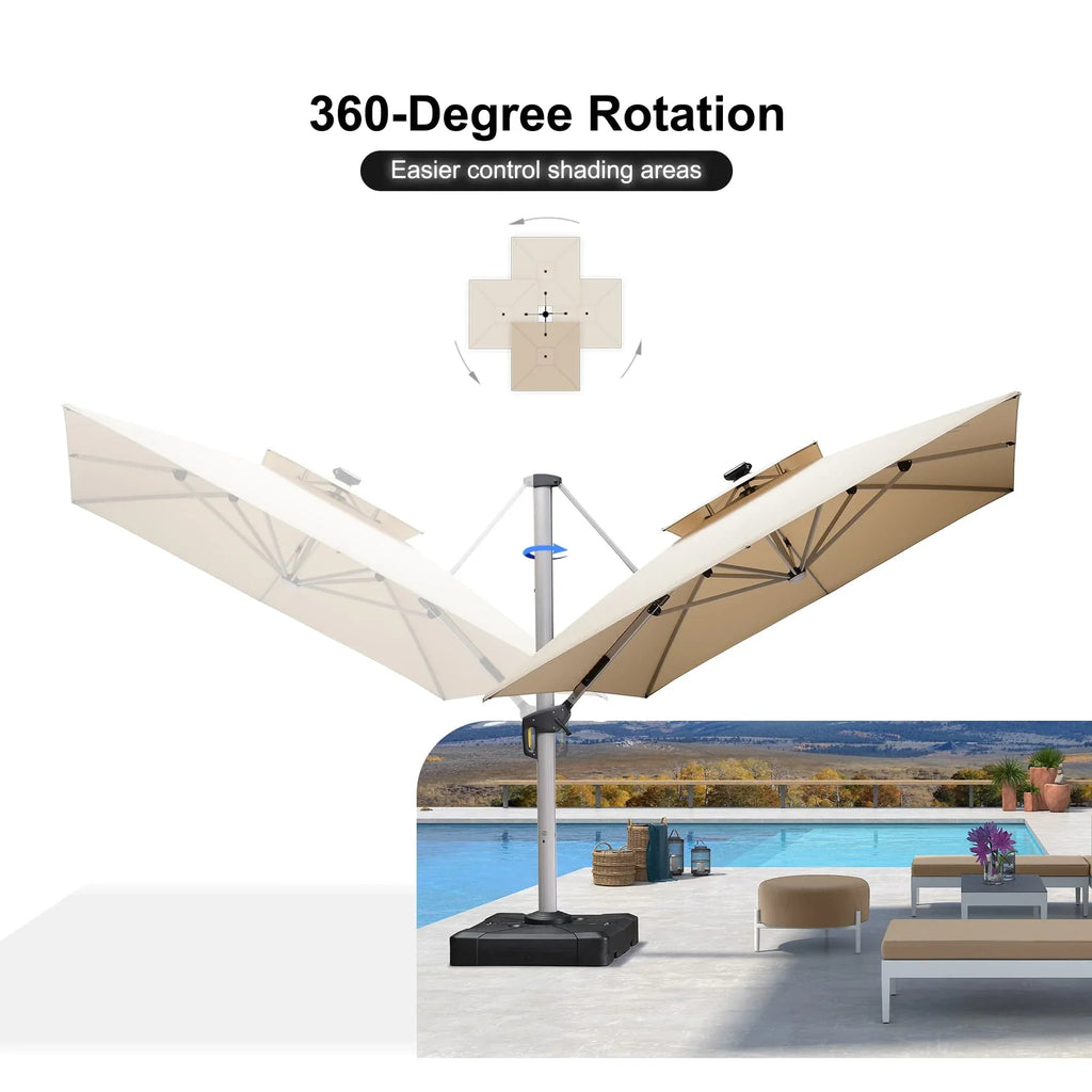 PURPLE LEAF SUNBRELLA Solar Cantilever Umbrella with Lights, Large Umbrellas For Outdoor Patio